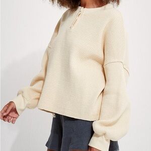 Back Beat Co. Cream Waffle Henley Top
